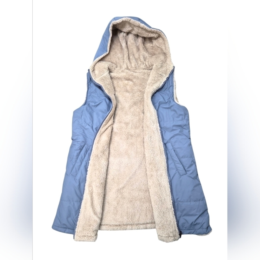 Puffer Vest Reversible Quilted Sherpa Hooded Zip Vest Coat Jacket Size Medium